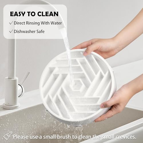 TOBYTO Slow Feeder Dog Bowls Large Medium Breed,Anti-Choking Slow Eating Dog Food Bowl,Non Slip Pet Slower Food Feeding Bowls Large Puzzle Slow Feeder Bloat Stop Maze Dog Dishes,White - color: White