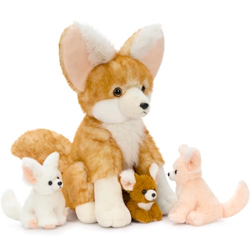 Fennec Fox Plush Toy with 3 Babies, 17.4" Fox Stuffed Animal - style: Fennec Fox