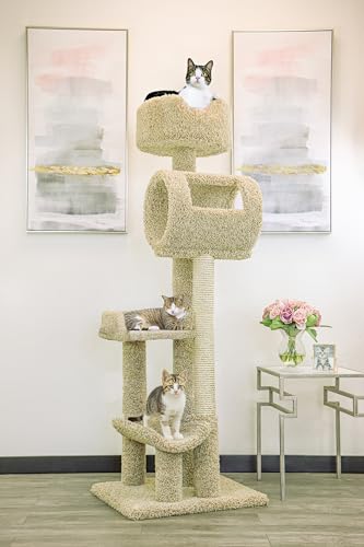 New Cat Condos 140003- Solid Wood Cat Climbing Tower Cat Tree, Beige - color: Beige