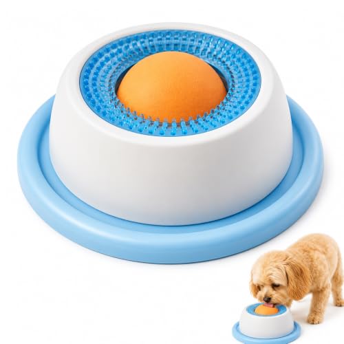 Dog Lick Bowl with Rolling Ball,Lick Bowl for Dogs for Wet Food,Yogurt,Bone Broth&Peanut Butter.Non-Slip Rolling Ball Dog Lick Bowl,Slow Feeder Dog Bowl Enrichment Toy for Dogs&Cats(Blue)