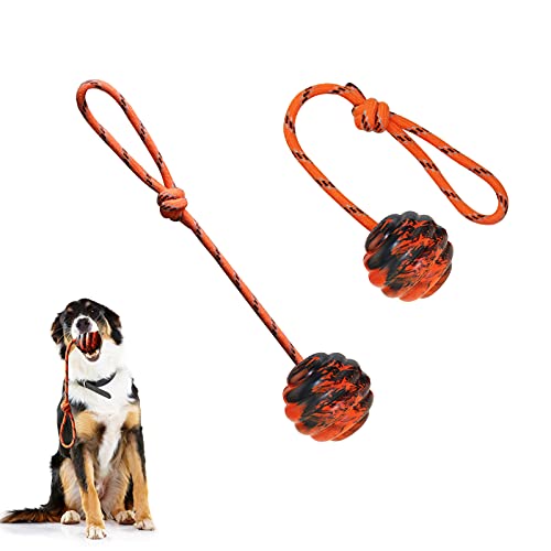 2Pcs Dog Training Ball on Rope - Exercise & Reward Toy for Dogs - Chew, Pull, Throw, Tug & Fetch - Belgian Malinois Gifts - size: 2pcs