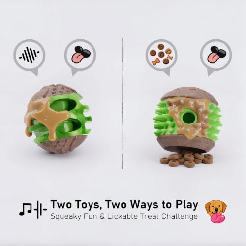 MECOOL 2PCS Durable Dog Chew Toys, Squeaky Chew Ball & Treat Dispensing Toy, Tough Nylon Ends & Natural Rubber for Aggressive Chewers, Interactive Puzzle Toys for All Breed Dogs,Bacon Flavored,Green - color: Green