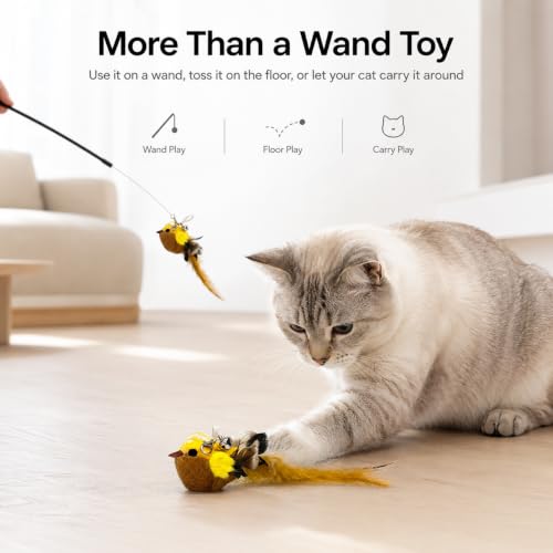 Silvervine Bird Cat Toy Refills, 3 Pack with Feathers and Bells