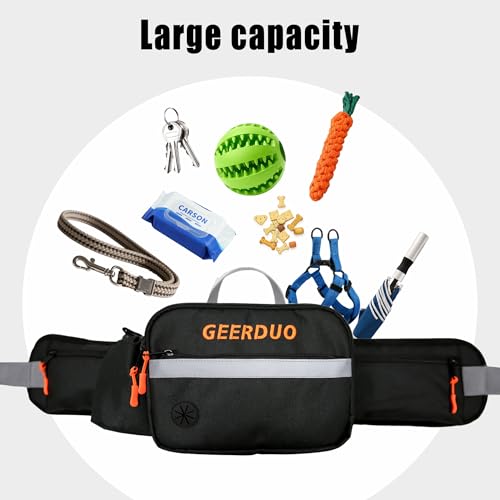 Dog Treat Pouch for Training & Walking, 2-in-1 Fanny Pack with Built-in Poop Bag Dispenser & Water Bottle Holder, 3-Way Carry Waist Belt (28-48"), Waterproof & Reflective for Hiking & Running