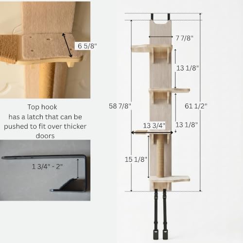 Over the Door Cat Tree Climber | Hanging Cat Wall Shelf with Felt Perches & Sisal Scratching Post | No Drill Cat Climbing Shelves & Window Perch for Cats Inside