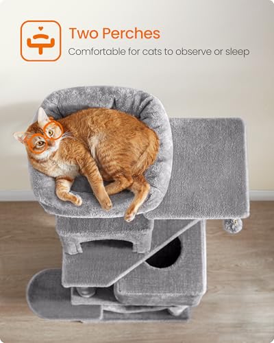 Feandrea Cat Tree, 59.5-Inch Tall Cat Tower, Multi-Level Condo, Light Gray - color: Light Gray, size: 59.5 Inches