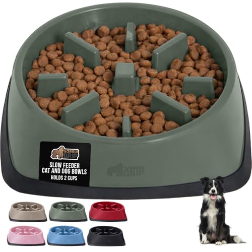 GORILLA GRIP® Patented Slow Feeder Dog and Cat Bowl, BPA Free, 2 Cup Sage - color: Sage, size: 2 Cup