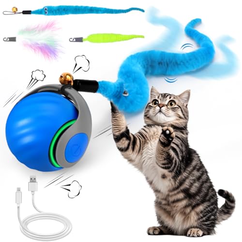 Mity rain Interactive Cat Toy Ball, Rechargeable Cat Toys for Indoor Cats - color: Blue