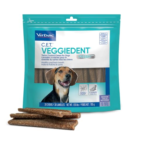 C.E.T. Veggiedent Fr3sh Plaque and Tartar Control Chews for Dogs, Medium - size: Medium 22-66lbs