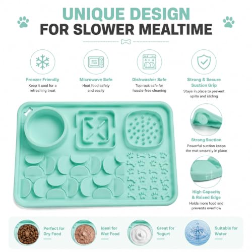 Silicone Dog Slow Feeder Lick Mat with Suction Cups, Multi-Puzzle Partition Pet Snuffle Feeding Tray for Puppy Cat Slow Eating Boredom Relief Training (Mint Green) - color: mint green