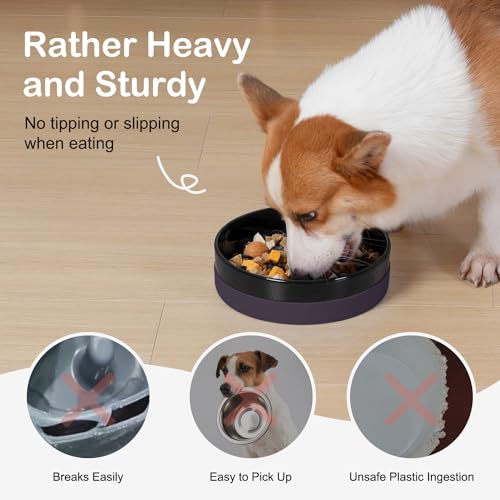 Sted Ceramic Slow Feeder Dog Bowls with Silicone Base - color: Black, size: Medium-8 inches