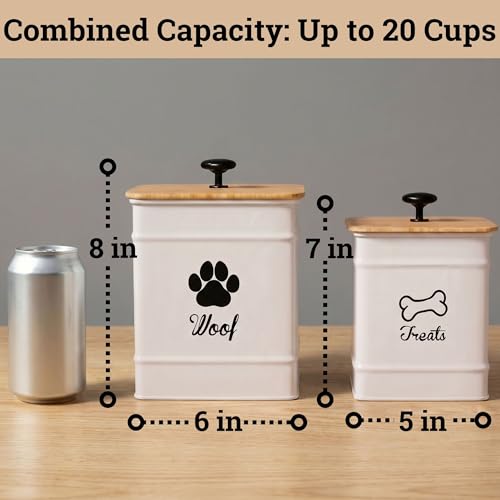 Dog Treat Container Set of 2 with Airtight Bamboo Lids - 8x6 & 7x5 inch - color: White - Large