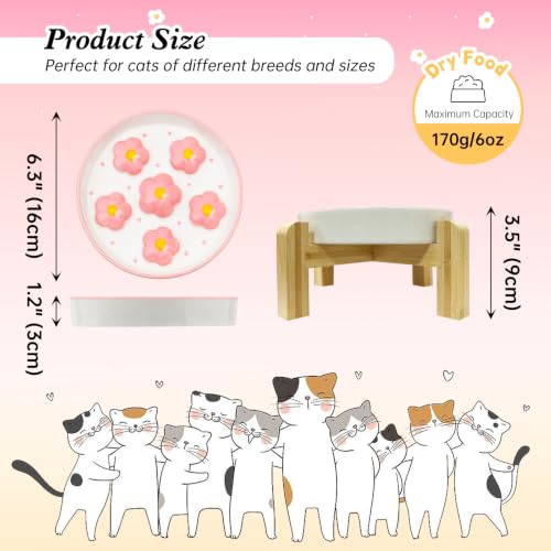 Elevated Ceramic Slow Feeder Cat Bowl with Anti-Slip Bamboo Stand - color: Pink + Stand