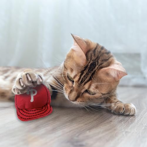 Best Plush CAT Toy - MLB Philadelphia Phillies Complete Set of 3 Piece Cat Toys Filled with Catnip. Incld: 1 Baseball Cap Cat Toy, 1 Baseball Cat Toy with Feathers & 1 Beer Bottle. Team Logos - color: Philadelphia Phillies