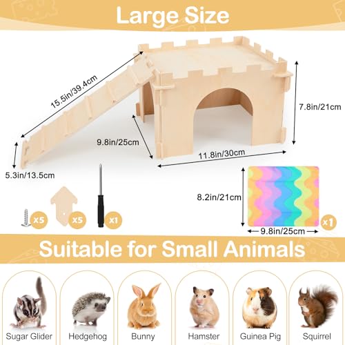 Unicorn Catcher 1 Pack Wooden Guinea Pig Hideout House with Stairs & Mats - size: 1 House