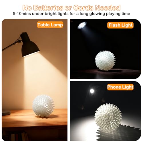 petizer 2.5 Inch 6 Pack Glowing Squeaky Ball for Dogs - Durable Rubber Spiky Balls for Small Dog, Bouncy Glow in the Dark Balls Indoors & Outdoors, Puppy Teething Chew & Training Toys - size: 2.5''-6pack