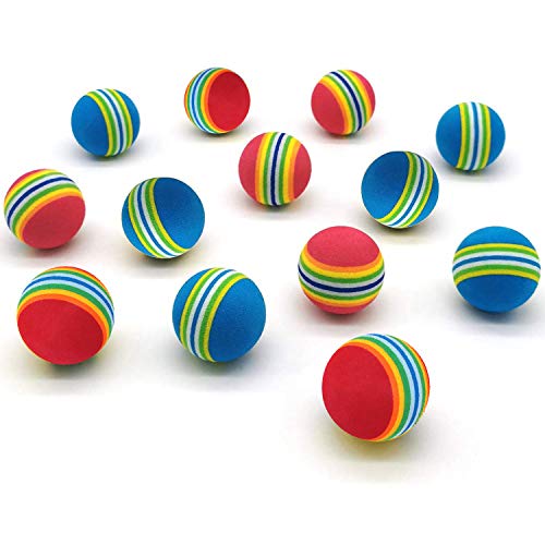 VOVIGGOL 12 Pack 2 Color Rainbow Cat Toy Balls Soft EVA Foam Interactive Indoor Kittens Favorite Toys 1.38" Dia. Small Dogs Puppies Toy Balls Bulk Activity Chase Quiet Play Sponge Ball - color: 12Pcs/ 2 Type Color