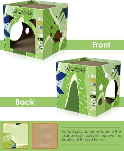 Bissap Cat Cardboard House, Large Thickened Play House with 2 Story Scratch Pads Bed Scratching Lounge for Indoor Cats Kittens Breathable Cube Shelter Corrugated Scratcher Box Toy - style: 1 PCS