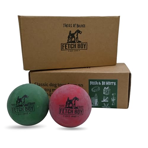 The O.G. of Bounce Rubber Dog Ball, Christmas Dog Toy, Made in USA, 2.5 inches, Fetching Breeds, Xmas Dog Gift, 2 Pack Holiday Box - color: Red & Green