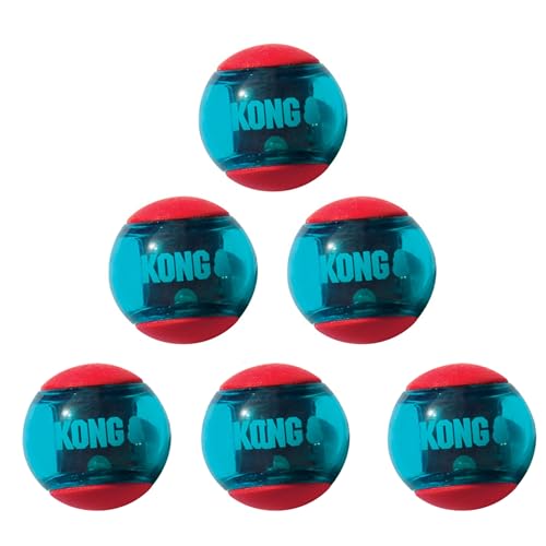 KONG Squeezz Action Ball Dog Toy – Durable Bouncy Ball with Built-in Squeaker – Great for Fetch & Chewers – Stimulates Play & Exercise (Red, Medium (6 Pack)) - color: Red