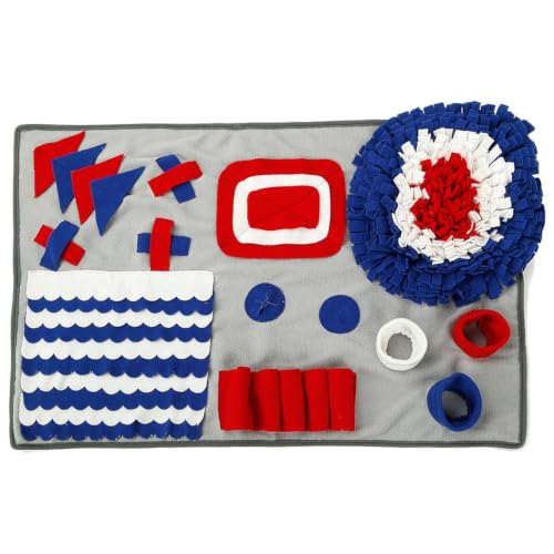 Pet Life ® 'Sniffer Snack' Multiple Treat Hiding and Engaging Pet Snuffle Mat Interactive Slow Feeding Dog Mat - color: Grey Red and Blue