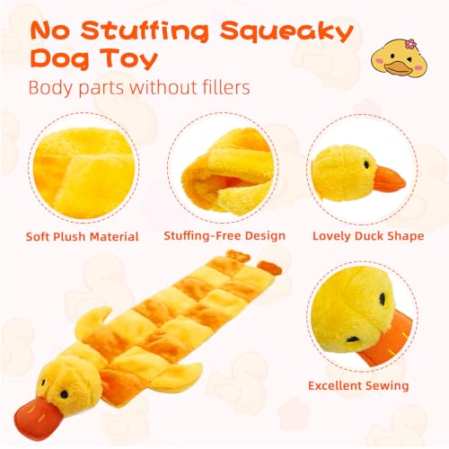 Mihachi Dog Squeaky Toys 16 Squeakers for Aggressive Chewers, Tough Interactive Tug of War Dog Toy-Squeaky Chew Toy for Small,Medium,Large Breed No Stuffing Duck Toy, Fun Long Toys 27 Inches - color: Yellow