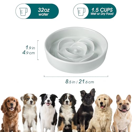 vancasso Slow Feeder Dog Bowl, 1.5 Cup Ceramic Puzzle Dish for Medium Breed - color: Grayish Cyan, size: M - 1.5 Cups