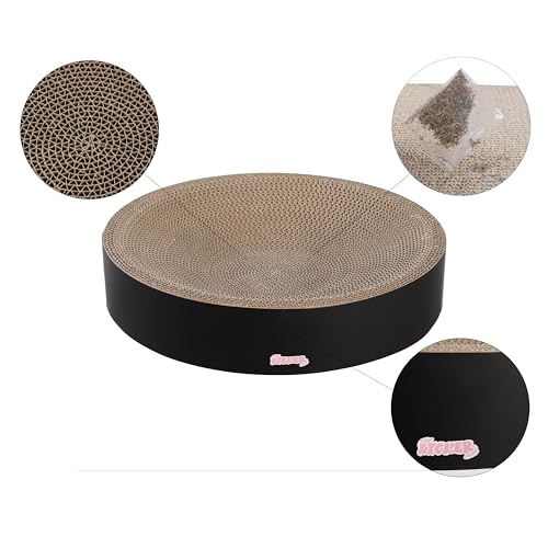 CSR1010H Nelson 20.13" Modern Cardboard Round Bowl Cat Scratcher with Catnip, Ink - color: Black