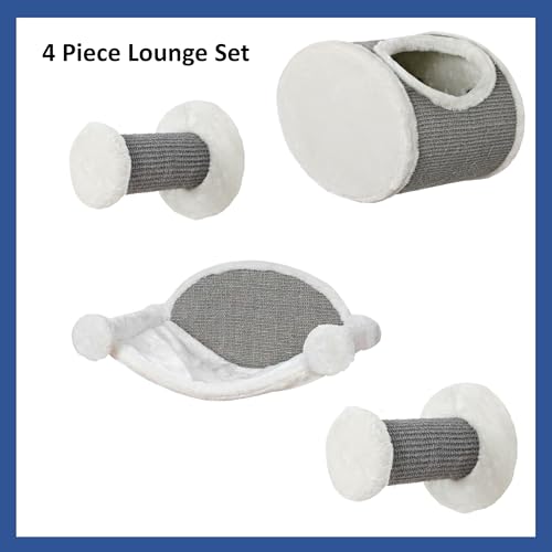 Trixie Wall Mounted Cat Lounge Set with Hammock & Condo – Climbing Shelves with Plush Condos & Sisal Steps – Wall-Mounted Cat Furniture for Scratching & Lounging – Gray, 18.75 x 11 x 11.25 in - color: Gray