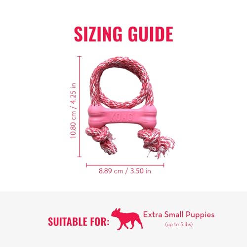 KONG Puppy Goodie Bone with Rope, Natural Rubber, for XS Puppies, Pink - color: Pink