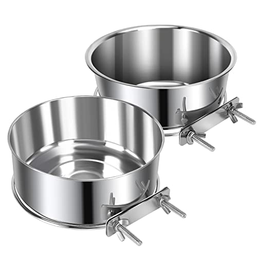 2 Pcs Stainless Steel Medium Dog Crate Food Water Bowl, 45 & 31 OZ - color: Silver, size: M (45 & 31 OZ)