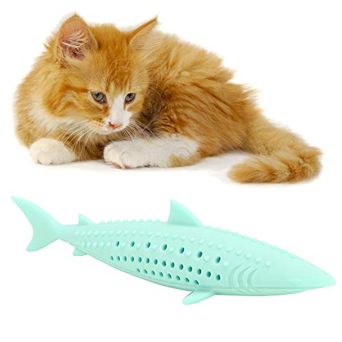 VINGVO Cat Teeth Cleaning Toy, Cat Teething Toys Silicone Molar Stick Catnip Toys Cat Toothbrush Cat Fish Shape Toothbrush with Catnip Chew Bite Teeth Cleaning Toy for Cats Kitten Kitty