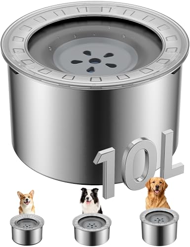 Heouvo 2.6 Gallon No Spill Dog Water Bowl with Slow Drink Floating Disk - color: Gray, size: 10L