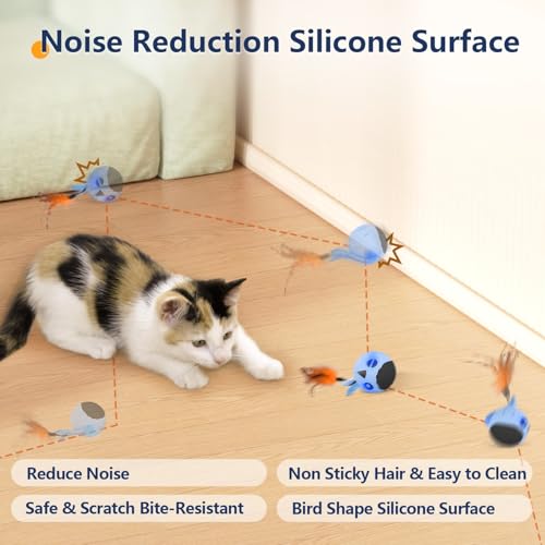 Cat Toys Ball, Smart Motion Sensor Moving Ball with 4 Sounds& 3 Speed Modes - color: Sky- Blue