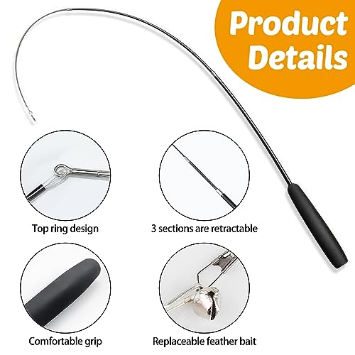 DONGKER Cat Teaser Wand,Retractable Kitten Fishing Pole Toy for Cat Kitten Reduce Boredom(Not Include Replacement)