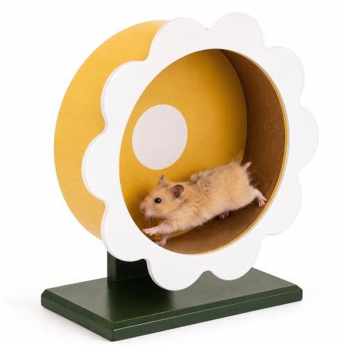Novabright 9 Inch Hamster Wooden Silent Wheel, Flower Design Small Animal Exercise Wheel, Quiet Spinner Hamster Running Wheels Prevent Depression Toys for Hamsters, Gerbils, Mice and Other Small Pets