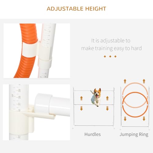 PawHut 7 Piece Dog Agility Training Equipment, Dog Obstacle Course Starter Kit with Tunnels, Weave Poles, Adjustable Hurdles, Jumping Ring, Pause Box, Whistle, Blue