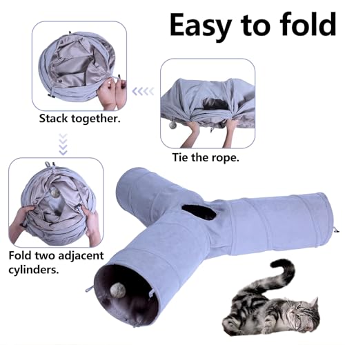 3 Way Collapsible Cat Play Tube Toys with Plush Ball, Indoor Play Tunnel for Puppy, Kitty, Kitten, Rabbit - color: 3 Way Shape
