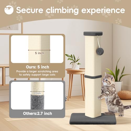 Cat Scratching Post, 32 Inch Tall Scratching Post for Indoor with 5 Inch Diameter Posts and Ball Cat Scratcher for Medium and Large Cats - color: Gray