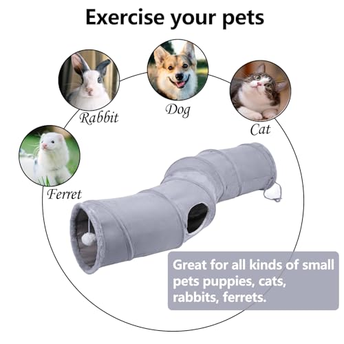 S-Shape Collapsible Cat Play Tube Toys with Plush Ball, Indoor Play Tunnel for Puppy, Kitty, Kitten, Rabbit - color: S-Shape
