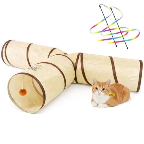 Large 3-Way Cat Tunnel, Collapsible Pet Play Tube with Toys