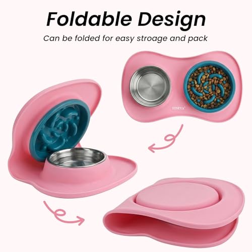 YINEYA 3 in 1 Slow Feeder Dog Bowls,Dog Water Bowl,Cat and Dog Food Bowl - color: Pink, size: Large