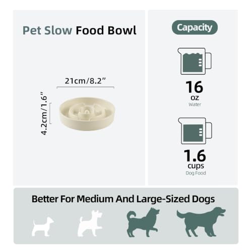 Havniva Ceramic Slow Feeder Dog Bowls, 8.3 in Slow Feeder for Medium Breed - color: Light Yellow