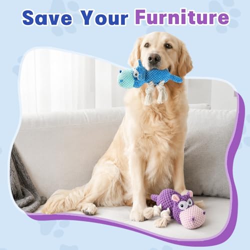 TOOPTATE 2-Pack Squeaky Hippo Dog Toys, Blue & Purple, Medium - color: Blue + Purple, size: Medium