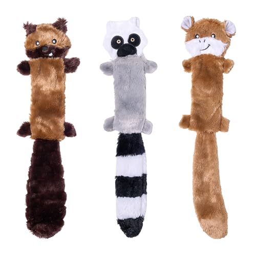 ZippyPaws Skinny Peltz No Stuffing Dog Toy Pack to Keep Them Busy - 18" - style: Chipmunk, Lemur, Monkey - Large (3-pack)