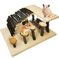 kathson Hamster Playground, Wooden Hamster Climbing Toys Activity Platform Set with Ladder Ramp Bridge Bowl Swing Cage Accessories for Gerbil Chinchilla Mouse Rat