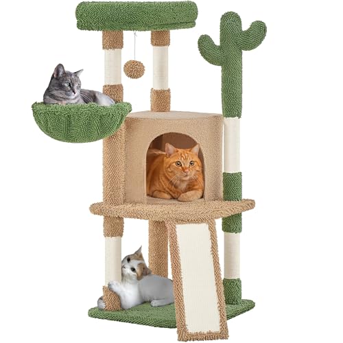 Yaheetech 42in Brown Cactus Cat Tree Tower with Scratching Posts and Condo - color: Brown/Green