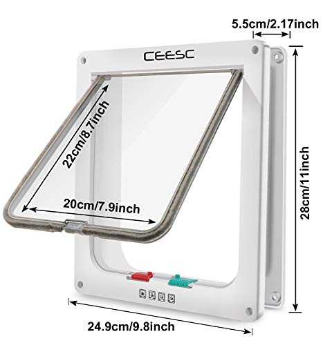 CEESC X-Large Cat Door for Pets up to 25 lbs, Weatherproof, White - color: White, size: XL- Inner size: 7.9"(W) x 8.7"(H)