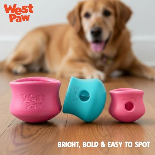 WEST PAW Zogoflex Toppl Interactive Treat Dispensing Puzzle Dog Toy for Mental Stimulation & Enrichment-Holds Kibble & Treats-Lickable, Freezable & Dishwasher Safe-Made in USA-Small-Geranium - color: Geranium, size: Small