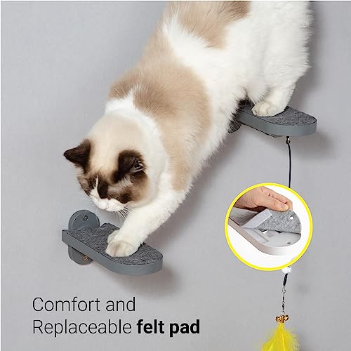 SVD.PET 3-Pack Cat Steps, Climbing Stairs with Replaceable Felt Pad, Shelves with Cat Toy, Wall Furniture (Dark Grey) - color: Dark Grey, size: Climbing Step x 3